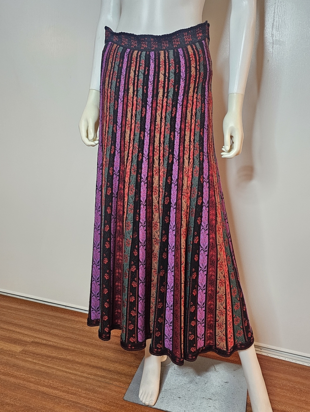 NWOT Cecilia Prado Floral Stripe Maxi Skirt Multi Color Made In Brazil Size P/S